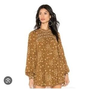 Free People Top XS Brown Flowers In Her Hair Boho Tunic